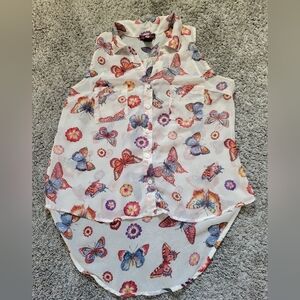 Butterfly Print Sleeveless Blouse Size Large Sheer Flowy *NWOT*